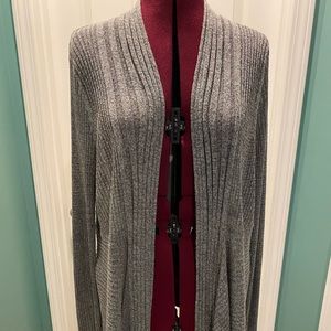 Drape-front peplum cardigan